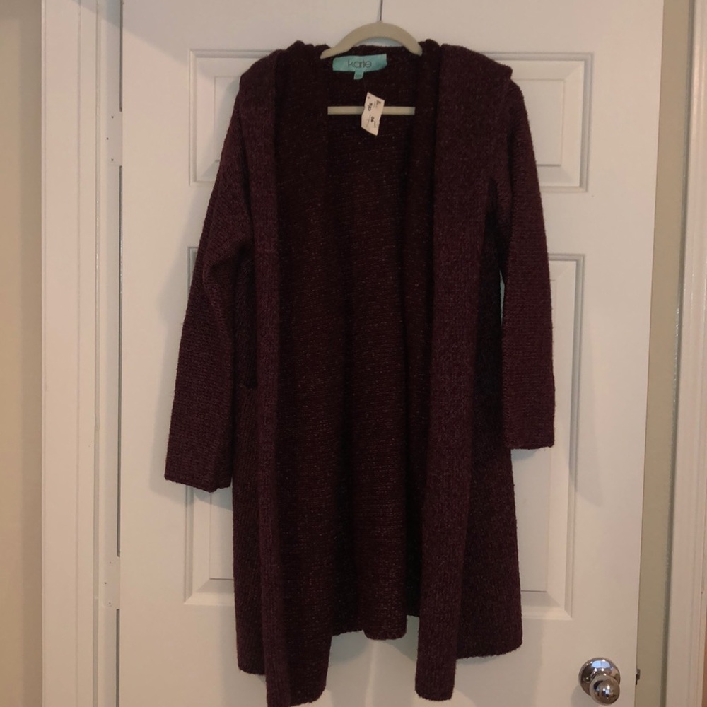 Karlie Burgandy Hooded Cardigan NWT